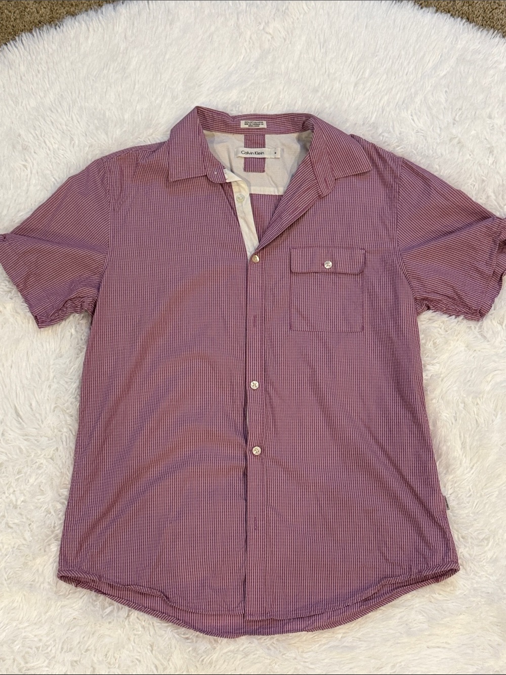Calvin Klein Men’s Purple-Pink Short-Sleeve Button Down Shirt